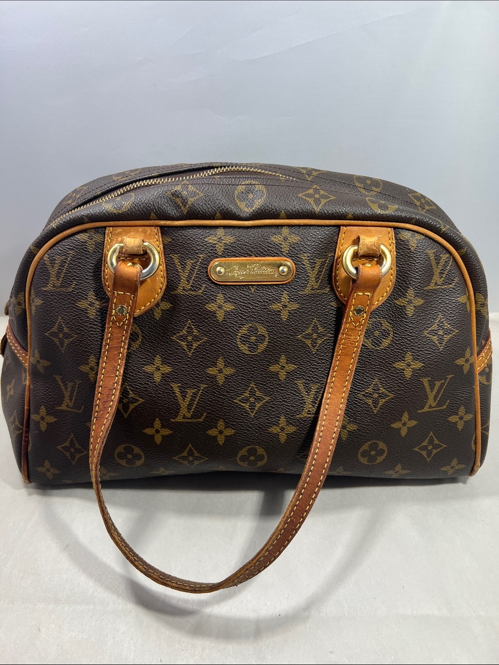 Louis Vuitton Brown Monogram Canvas Satchel with Vachetta Trim Authentic